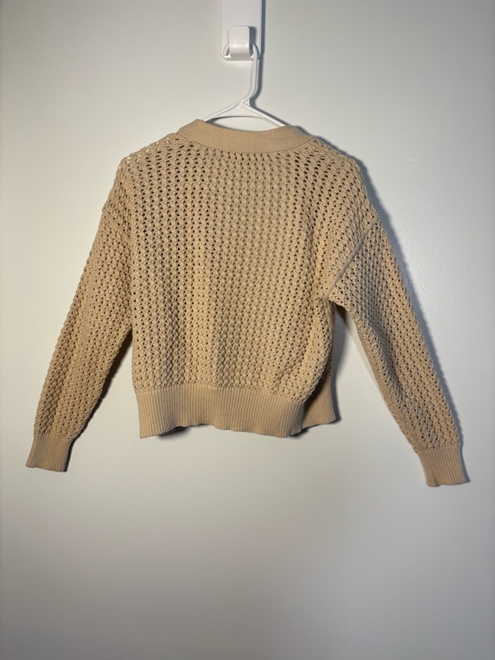 LOFT Tan/Taupe beige Open-Knit V-Neck Cardigan - Picture 3 of 3